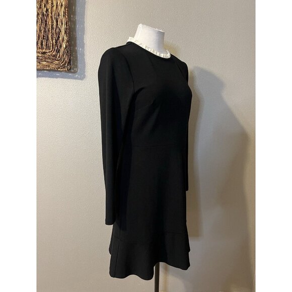 LOFT Dress 8P Long Sleeve Black Cream Collar Stretch Career Church Washable - Picture 4 of 12